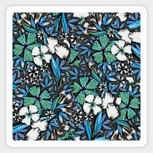 Flower Flurry - Blue and Green Hues - Digitally Illustrated Flower Pattern for Home Decor, Clothing Fabric, Curtains, Bedding, Pillows, Upholstery, Phone Cases and Stationary Sticker